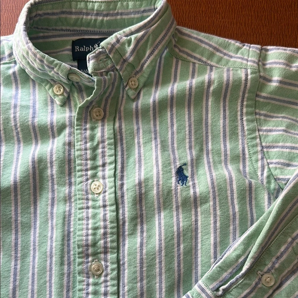 Ralph Lauren Polo Green Striped Oxford Kids Shirt